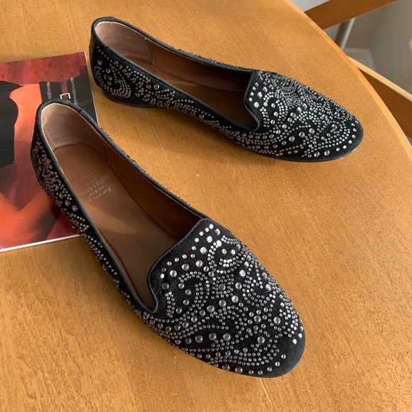 π Donald J. Pliner Black Leather Suede Loafers Flats Bead Embellished Sz 6.5 π - Picture 4 of 13